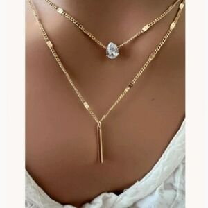 Crystal Teardrop & Bar Chain Necklace